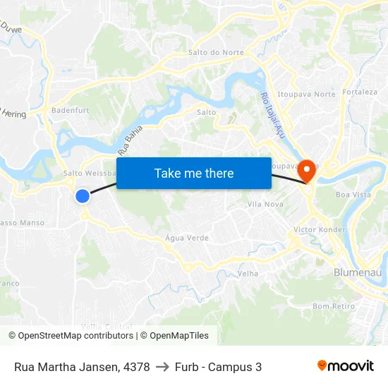 Rua Martha Jansen, 4378 to Furb - Campus 3 map