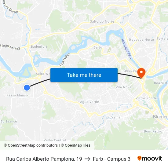 Rua Carlos Alberto Pamplona, 19 to Furb - Campus 3 map