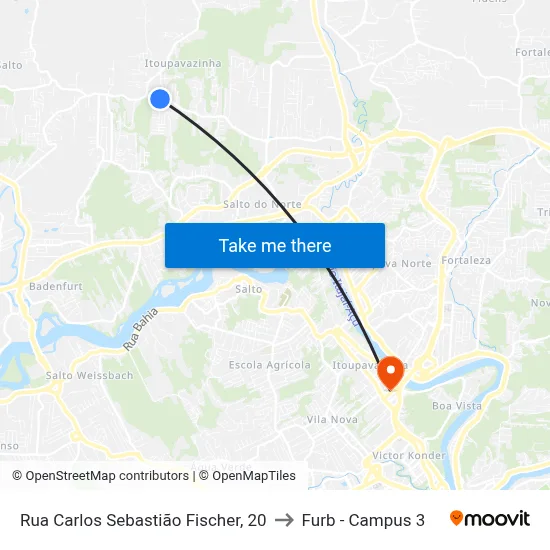 Rua Carlos Sebastião Fischer, 20 to Furb - Campus 3 map