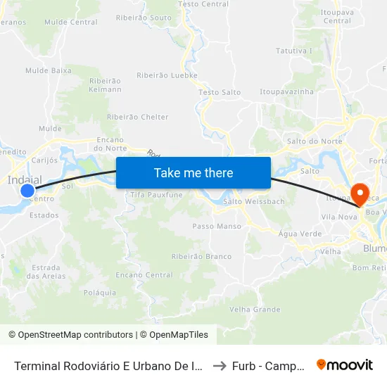 Terminal Rodoviário E Urbano De Indaial to Furb - Campus 3 map