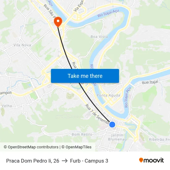 Praca Dom Pedro Ii, 26 to Furb - Campus 3 map