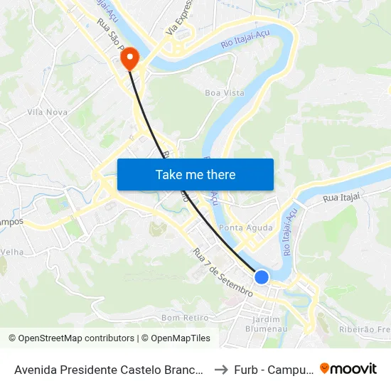 Avenida Presidente Castelo Branco, 504 to Furb - Campus 3 map