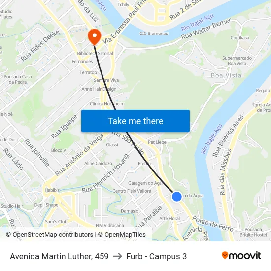 Avenida Martin Luther, 459 to Furb - Campus 3 map