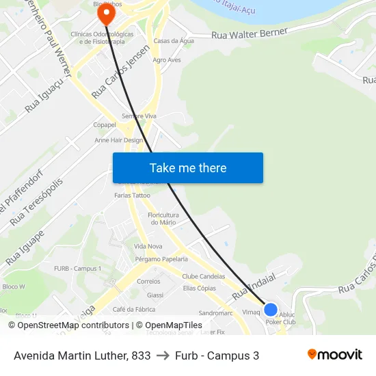 Avenida Martin Luther, 833 to Furb - Campus 3 map