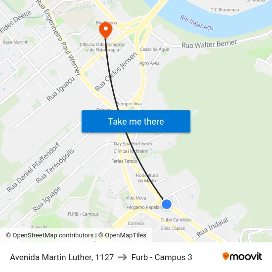 Avenida Martin Luther, 1127 to Furb - Campus 3 map