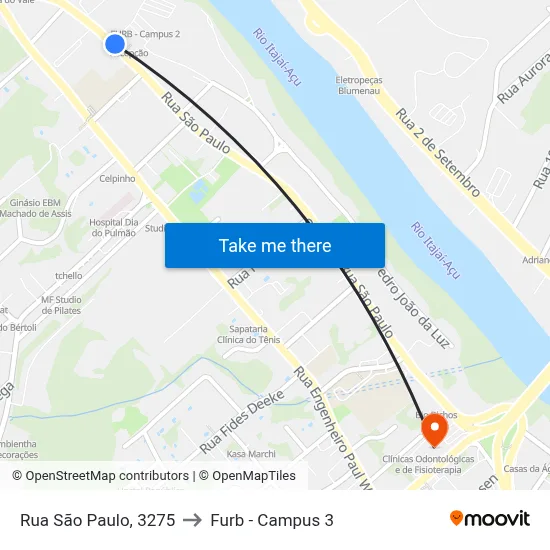 Rua São Paulo, 3275 to Furb - Campus 3 map