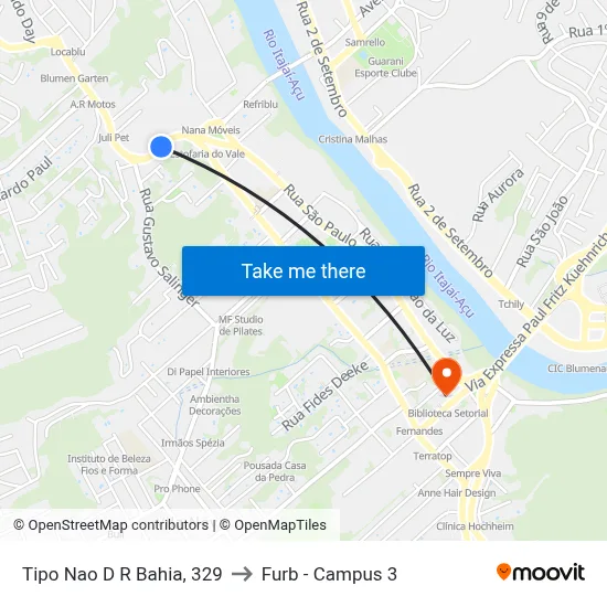 Tipo Nao D R Bahia, 329 to Furb - Campus 3 map