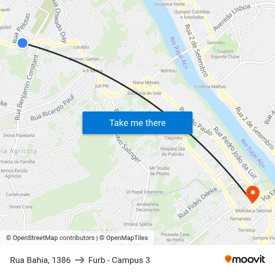 Rua Bahia, 1386 to Furb - Campus 3 map