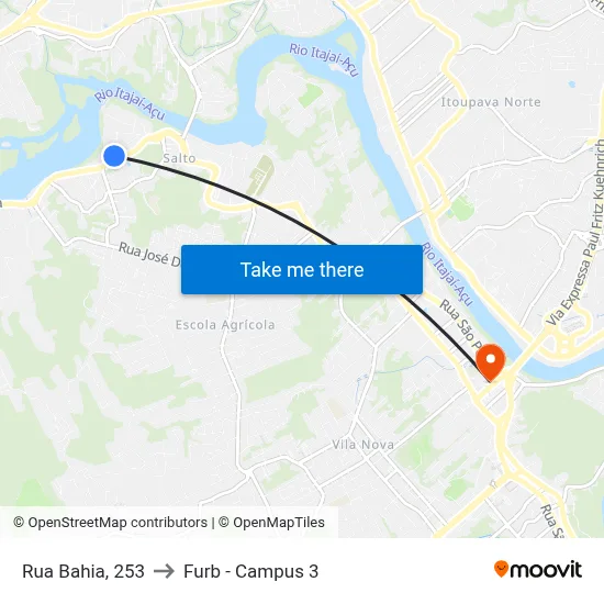 Rua Bahia, 253 to Furb - Campus 3 map