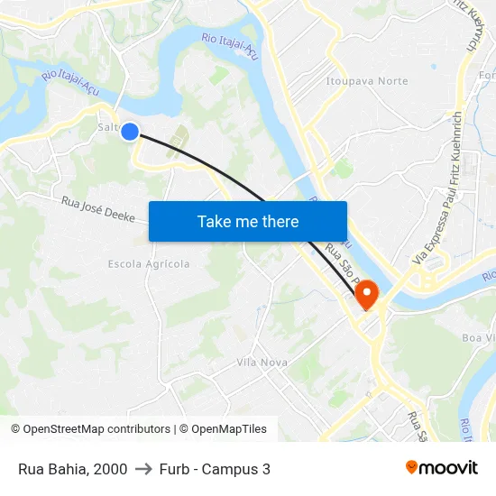 Rua Bahia, 2000 to Furb - Campus 3 map