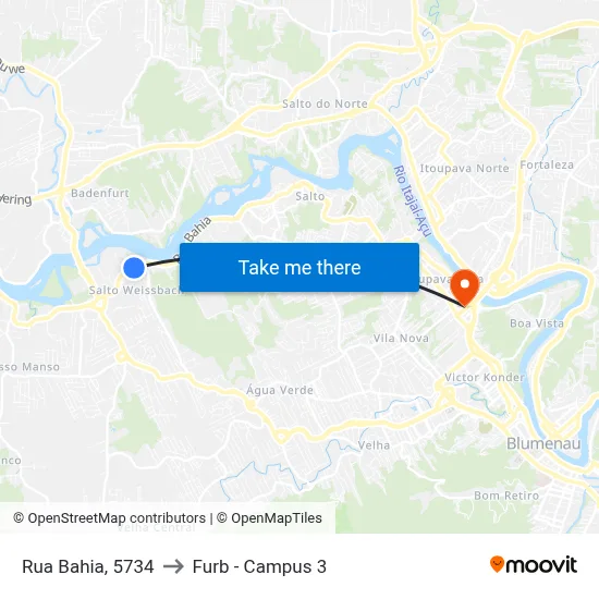 Rua Bahia, 5734 to Furb - Campus 3 map