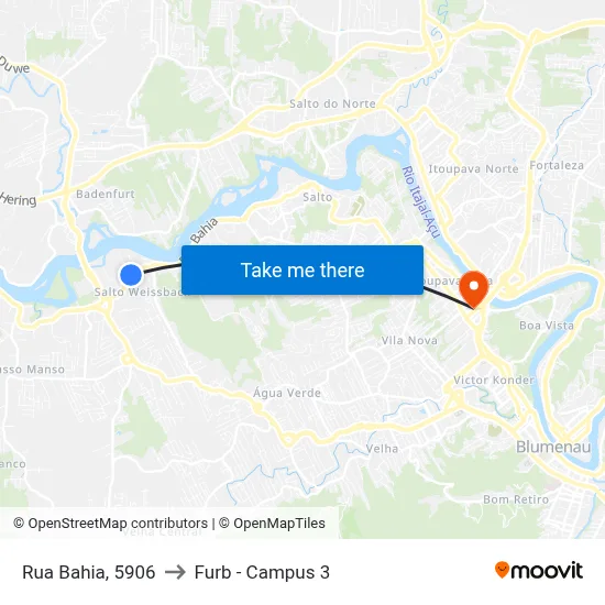 Rua Bahia, 5906 to Furb - Campus 3 map