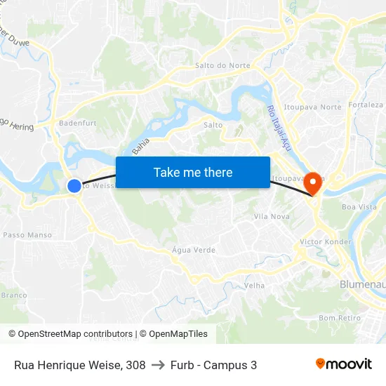 Rua Henrique Weise, 308 to Furb - Campus 3 map