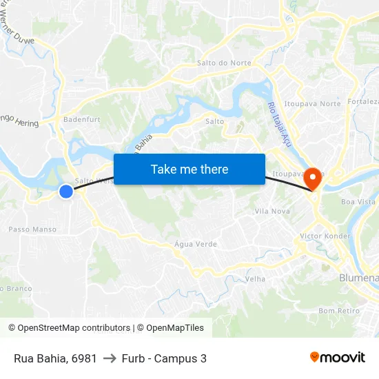 Rua Bahia, 6981 to Furb - Campus 3 map