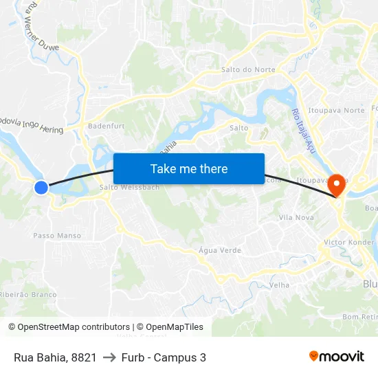 Rua Bahia, 8821 to Furb - Campus 3 map