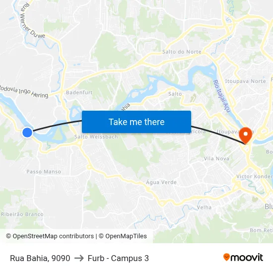 Rua Bahia, 9090 to Furb - Campus 3 map