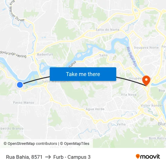 Rua Bahia, 8571 to Furb - Campus 3 map