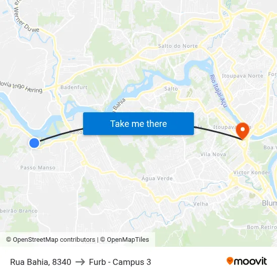 Rua Bahia, 8340 to Furb - Campus 3 map