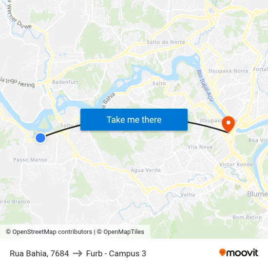 Rua Bahia, 7684 to Furb - Campus 3 map