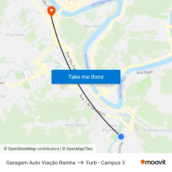 Garagem Auto Viação Rainha to Furb - Campus 3 map