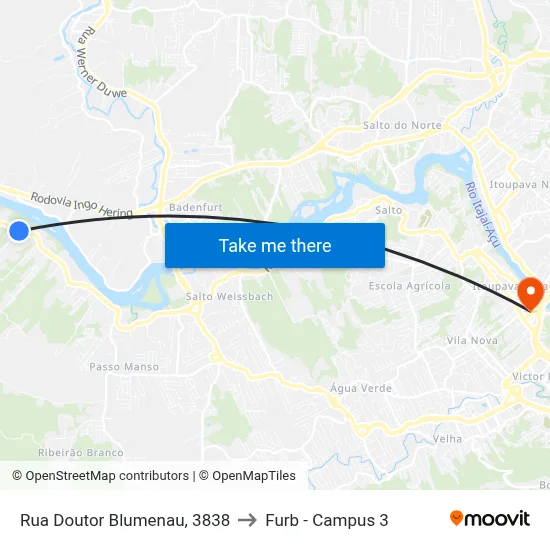 Rua Doutor Blumenau, 3838 to Furb - Campus 3 map