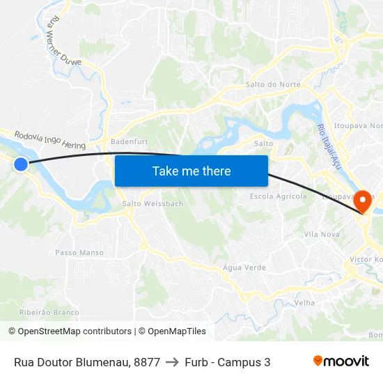 Rua Doutor Blumenau, 8877 to Furb - Campus 3 map