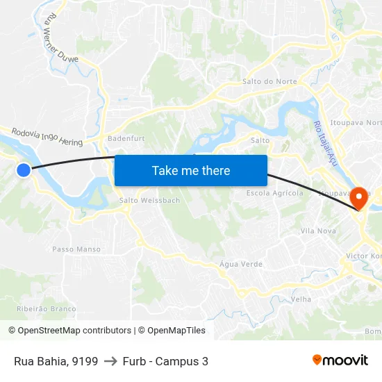 Rua Bahia, 9199 to Furb - Campus 3 map