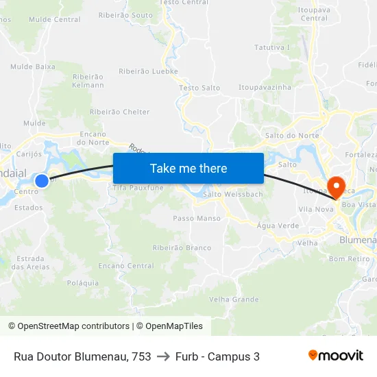 Rua Doutor Blumenau, 753 to Furb - Campus 3 map
