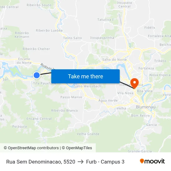 Rua Sem Denominacao, 5520 to Furb - Campus 3 map
