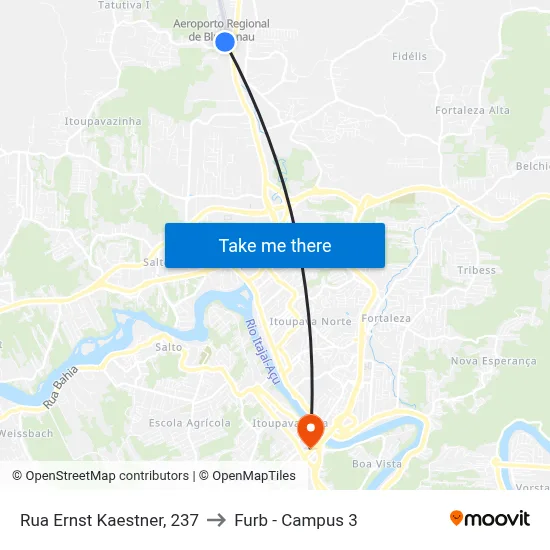 Rua Ernst Kaestner, 237 to Furb - Campus 3 map