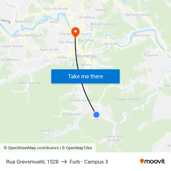 Rua Grevsmuehl, 1528 to Furb - Campus 3 map