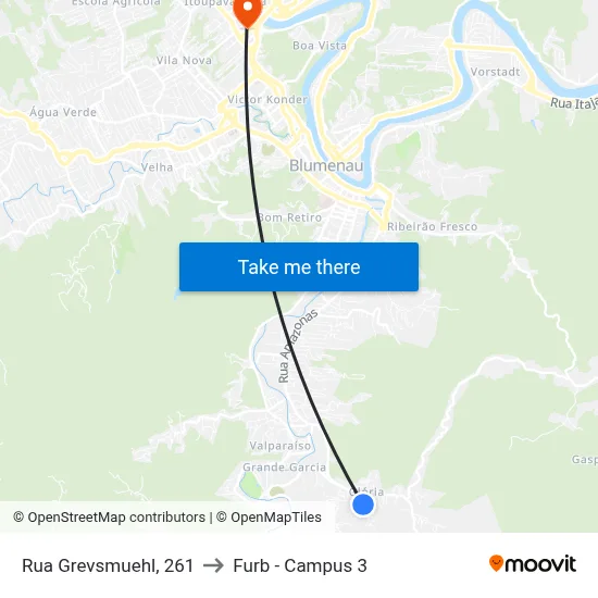 Rua Grevsmuehl, 261 to Furb - Campus 3 map