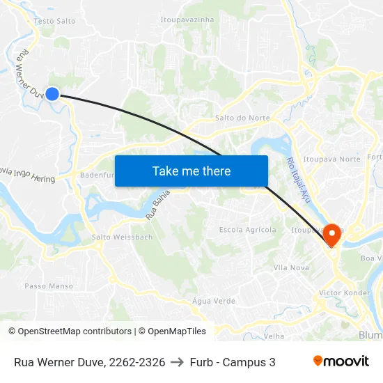 Rua Werner Duve, 2262-2326 to Furb - Campus 3 map
