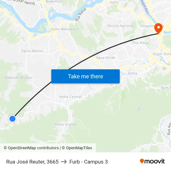 Rua José Reuter, 3665 to Furb - Campus 3 map