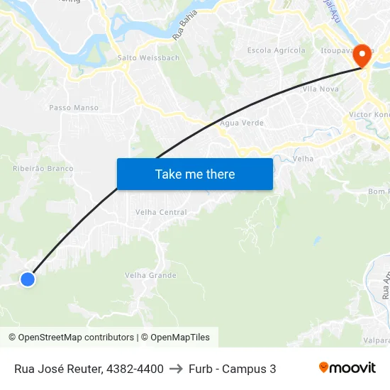 Rua José Reuter, 4382-4400 to Furb - Campus 3 map