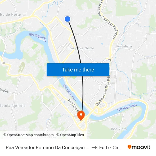 Rua Vereador Romário Da Conceição Badia, 644-686 to Furb - Campus 3 map