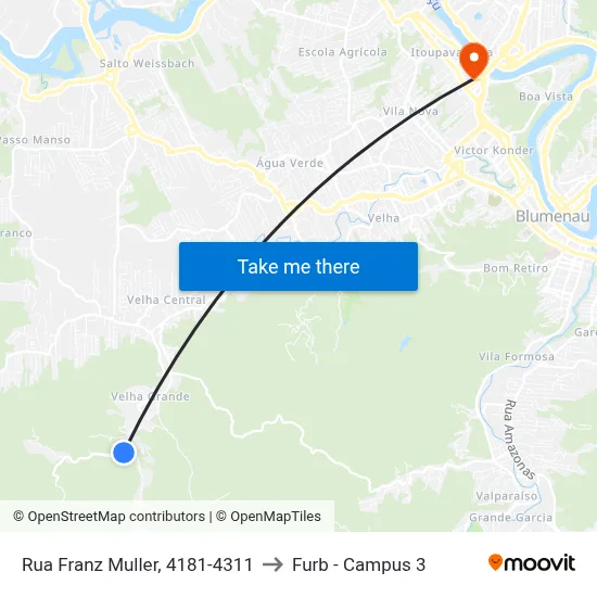 Rua Franz Muller, 4181-4311 to Furb - Campus 3 map