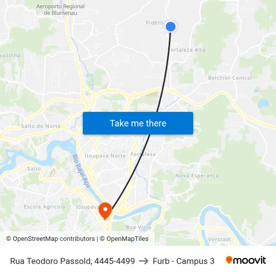 Rua Teodoro Passold, 4445-4499 to Furb - Campus 3 map