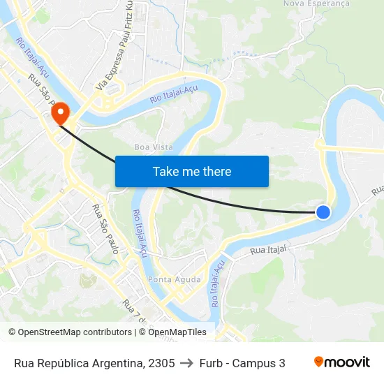 Rua República Argentina, 2305 to Furb - Campus 3 map
