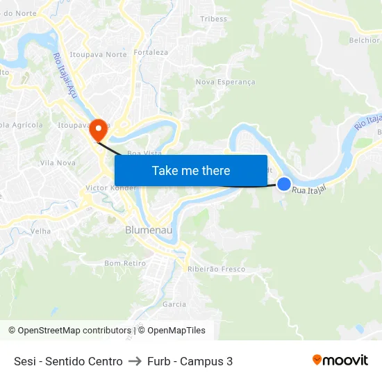 Sesi - Sentido Centro to Furb - Campus 3 map