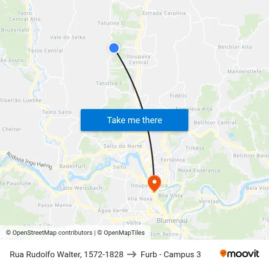 Rua Rudolfo Walter, 1572-1828 to Furb - Campus 3 map