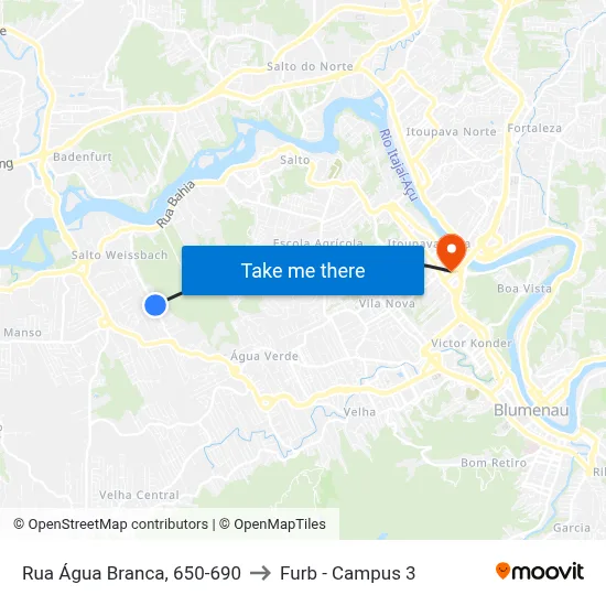 Rua Água Branca, 650-690 to Furb - Campus 3 map