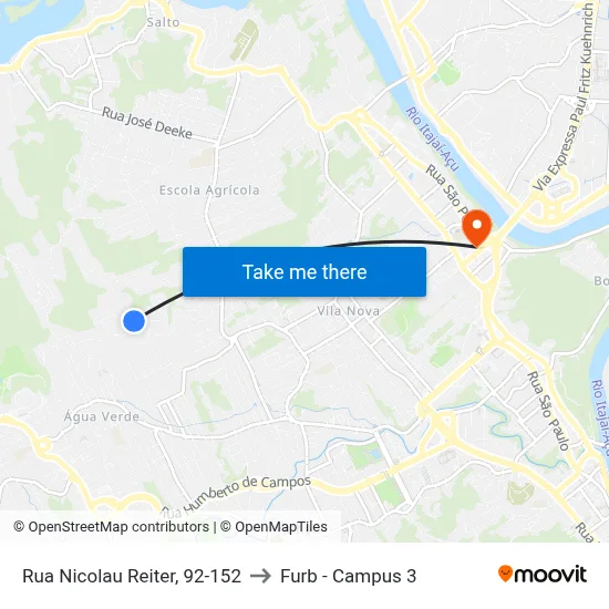 Rua Nicolau Reiter, 92-152 to Furb - Campus 3 map