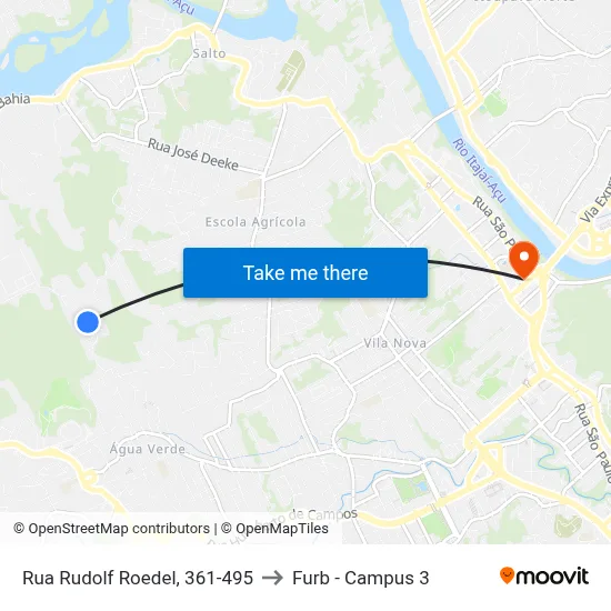 Rua Rudolf Roedel, 361-495 to Furb - Campus 3 map