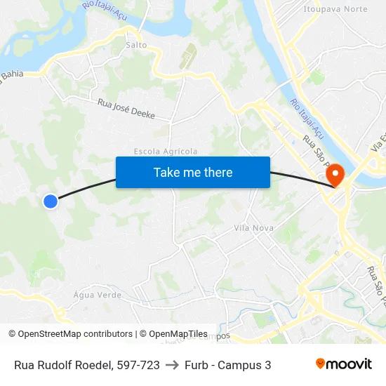 Rua Rudolf Roedel, 597-723 to Furb - Campus 3 map