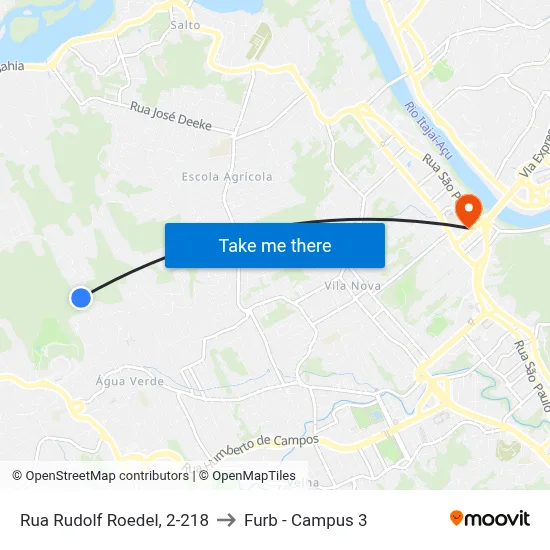 Rua Rudolf Roedel, 2-218 to Furb - Campus 3 map