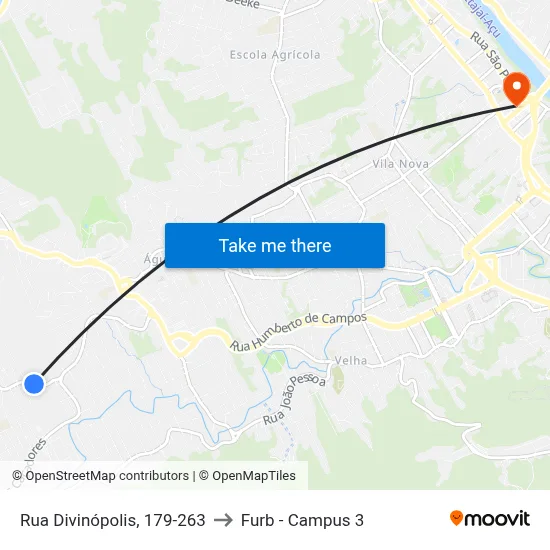 Rua Divinópolis, 179-263 to Furb - Campus 3 map