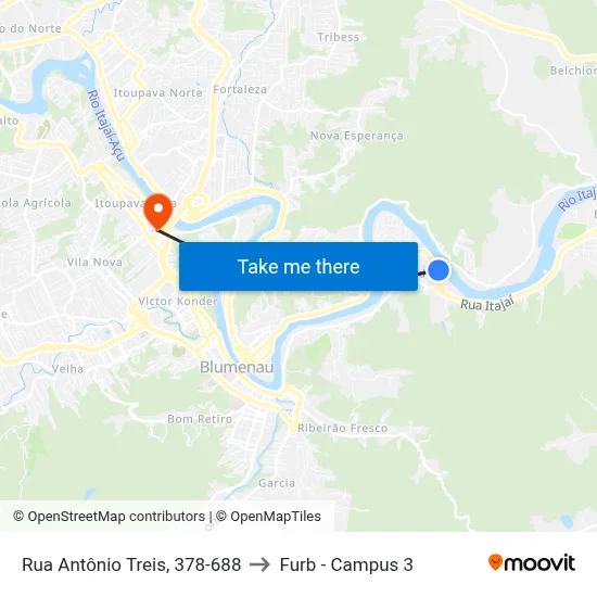 Rua Antônio Treis, 378-688 to Furb - Campus 3 map