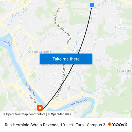 Rua Hermínio Sérgio Rezende, 101 to Furb - Campus 3 map