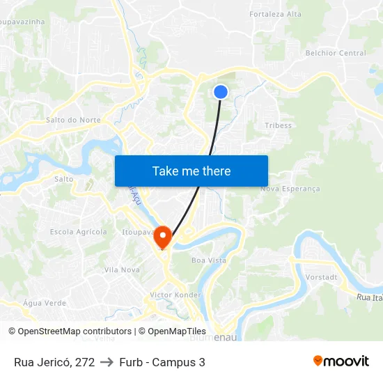 Rua Jericó, 272 to Furb - Campus 3 map